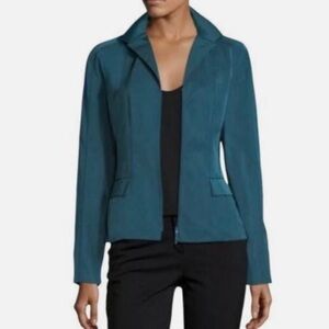 Lafayette 148 NY Nala Teal Zip Blazer Jacket Workwear Minimalist 12